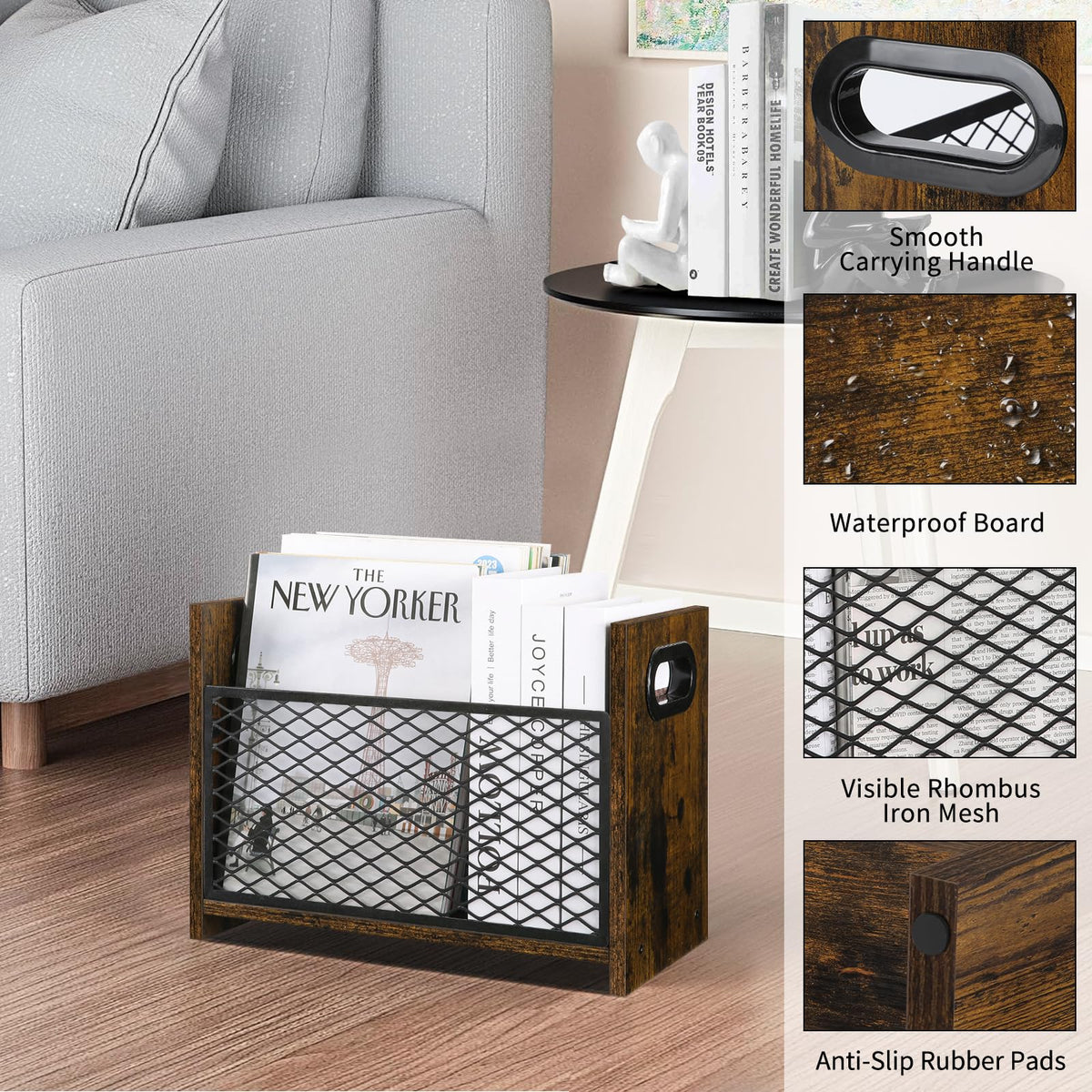 YINMIT Magazine Holder, Medium Magazine Rack Floor, Book Storage Basket