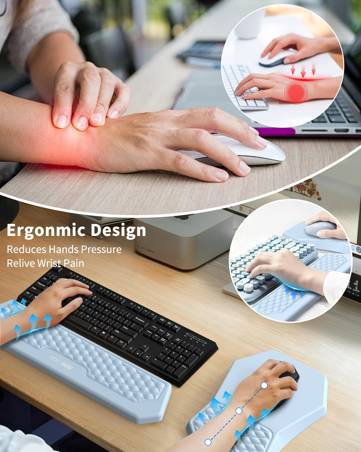 Ergonomic Mouse Pad with Wrist Rest & Keyboard Wrist Rest Support Set