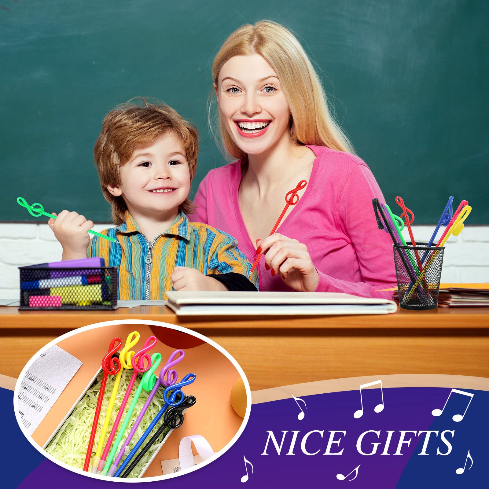 Lincia 100 Pcs Music Note Pens Bulk Musical Ballpoint Pens, Mixed Colors