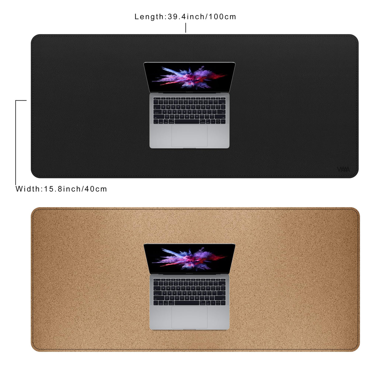 Vyaaa 40" x 16" PU Leather & Cork Desk Mat, Dual Sided Desk Pad Protector