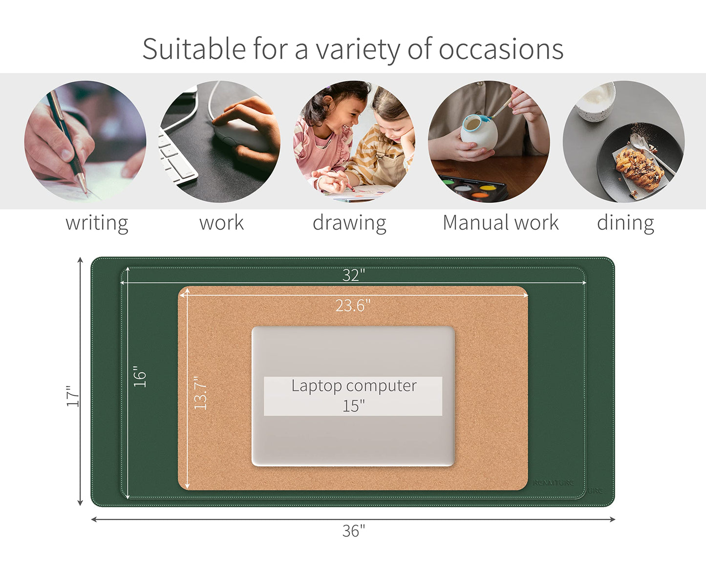 RENMTURE Dual-Sided Mouse Pad, Natural Cork & PU Leather Large Desk Pad for Office and Home Work