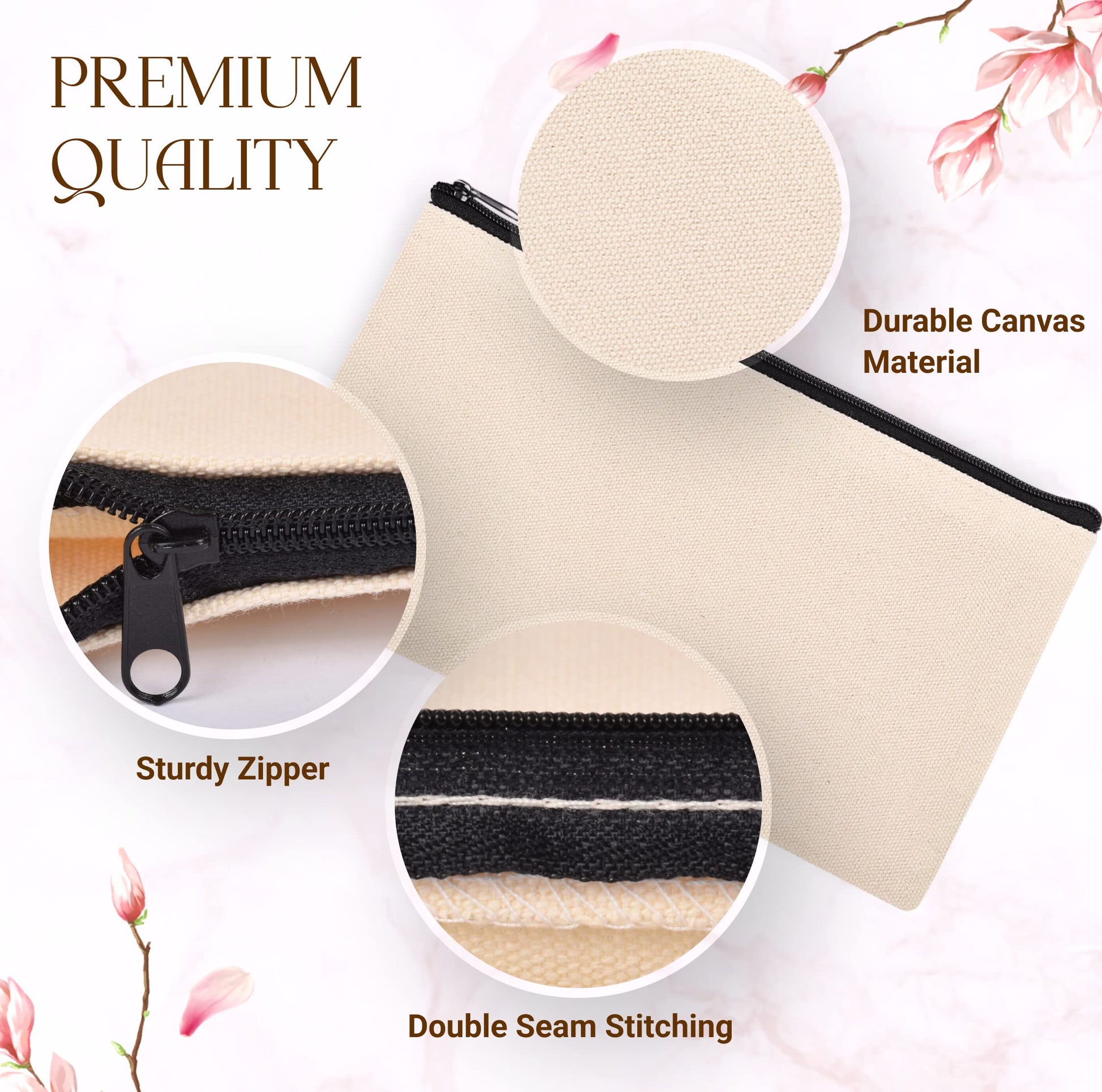 40pcs Blank canvas Zipper Pouch Makeup Bags Bulk, Smooth Zipper Pencil Case
