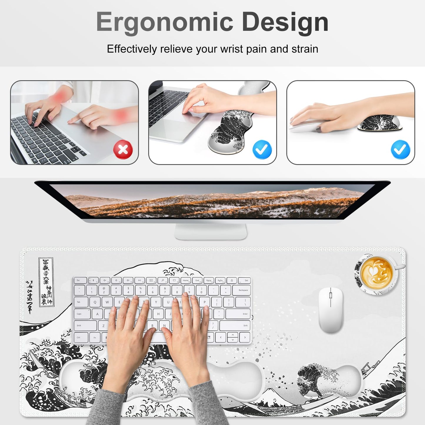 NXZGO Gaming Mouse Pad Keyboard Wrist Support, 4 in1 Mousepad Set with Wrist Keyboard Rest