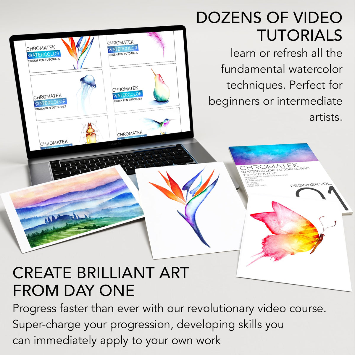 CHROMATEK 54 Watercolor Pens Set | Including 15 Page Pad & Online Video Tutorial Series | 4
