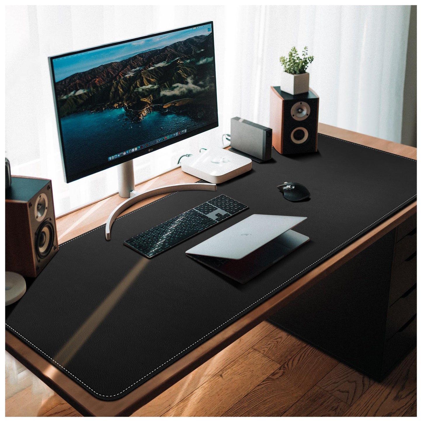 CENNBIE Leather Desk Mat, 66.9" x 23.6" Desk Mat on top of desks (Black)
