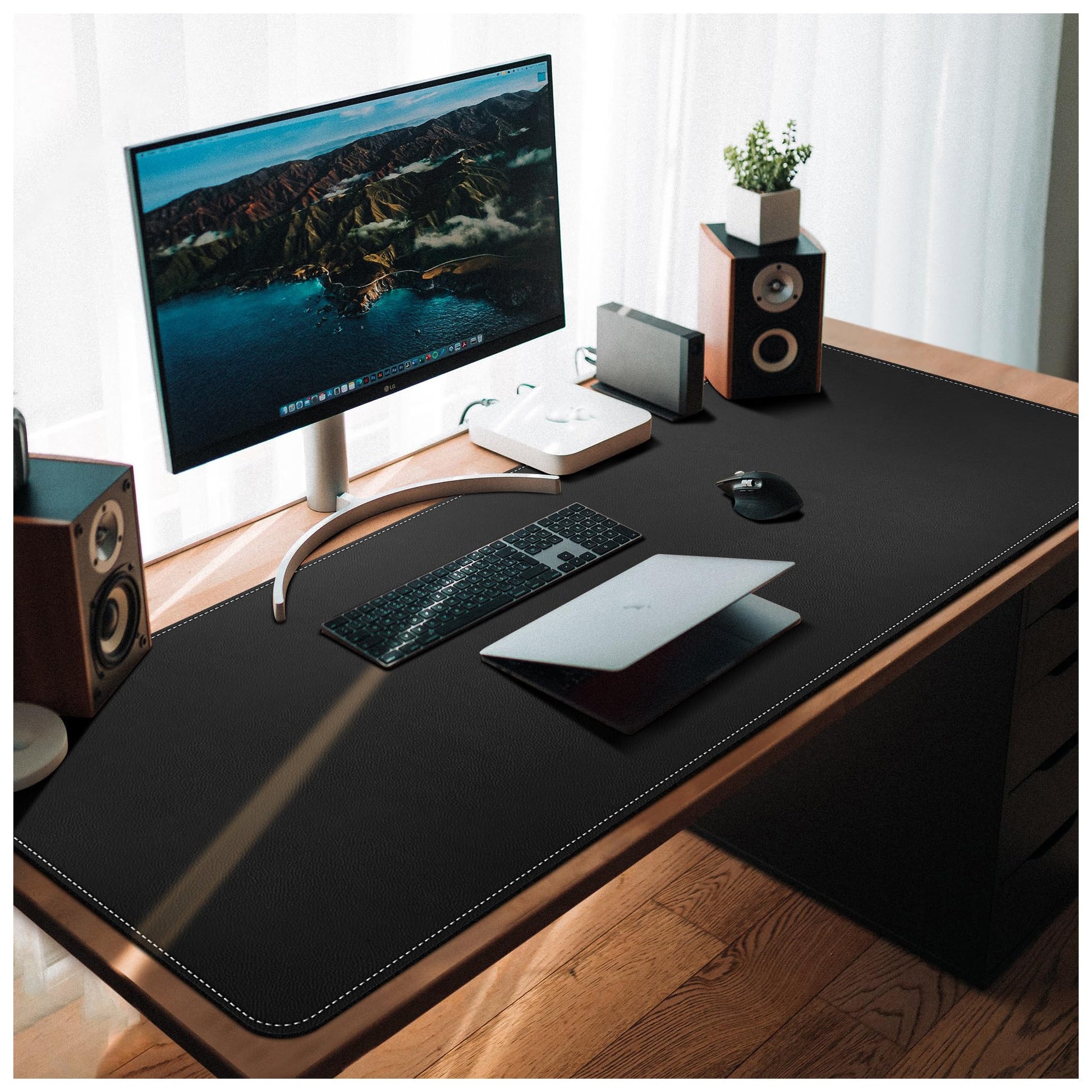 CENNBIE Leather Desk Mat, 66.9" x 23.6" Desk Mat on top of desks (Black)