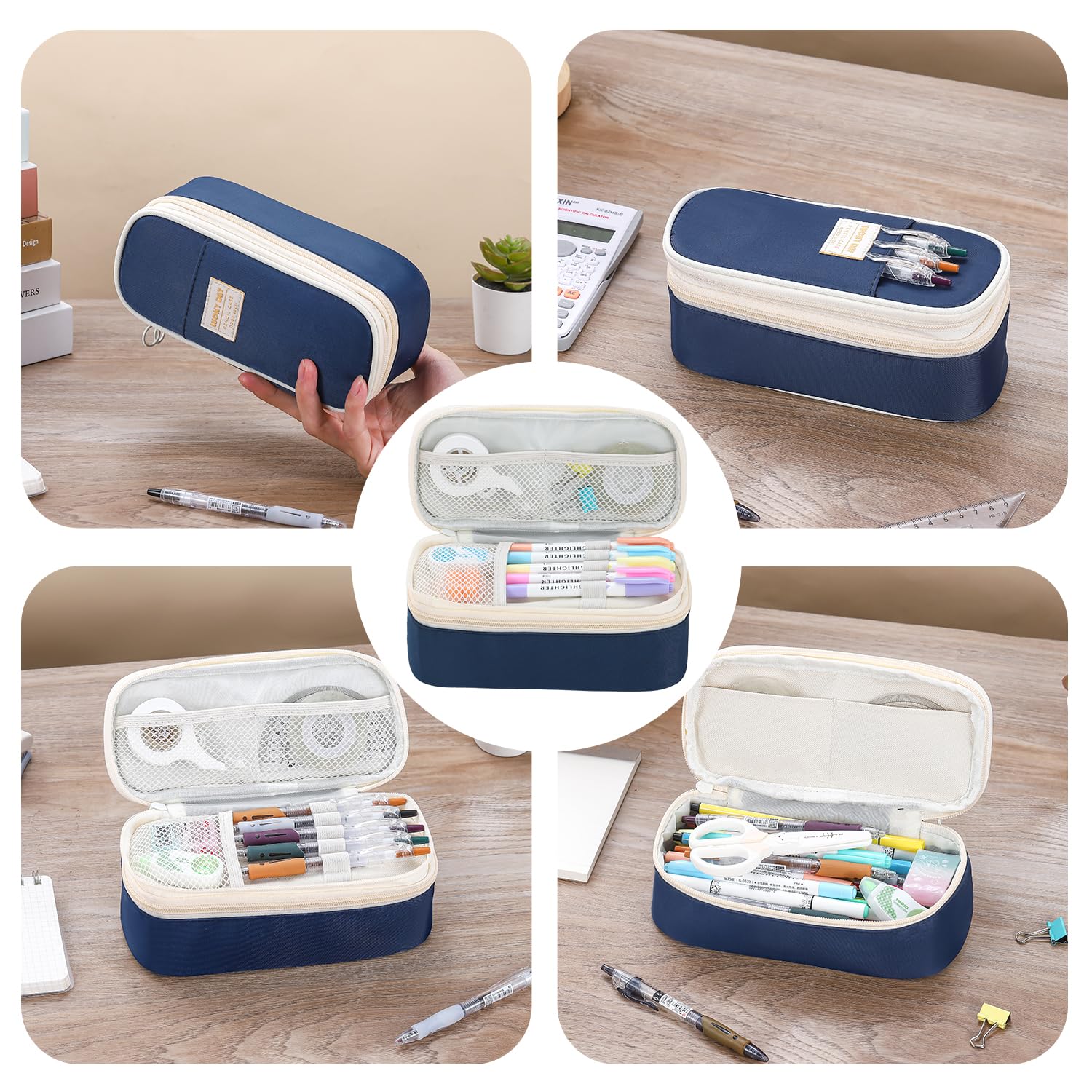 Large Pencil Case for Boys Teens Kids School Zipper Pencil Pouch Blue