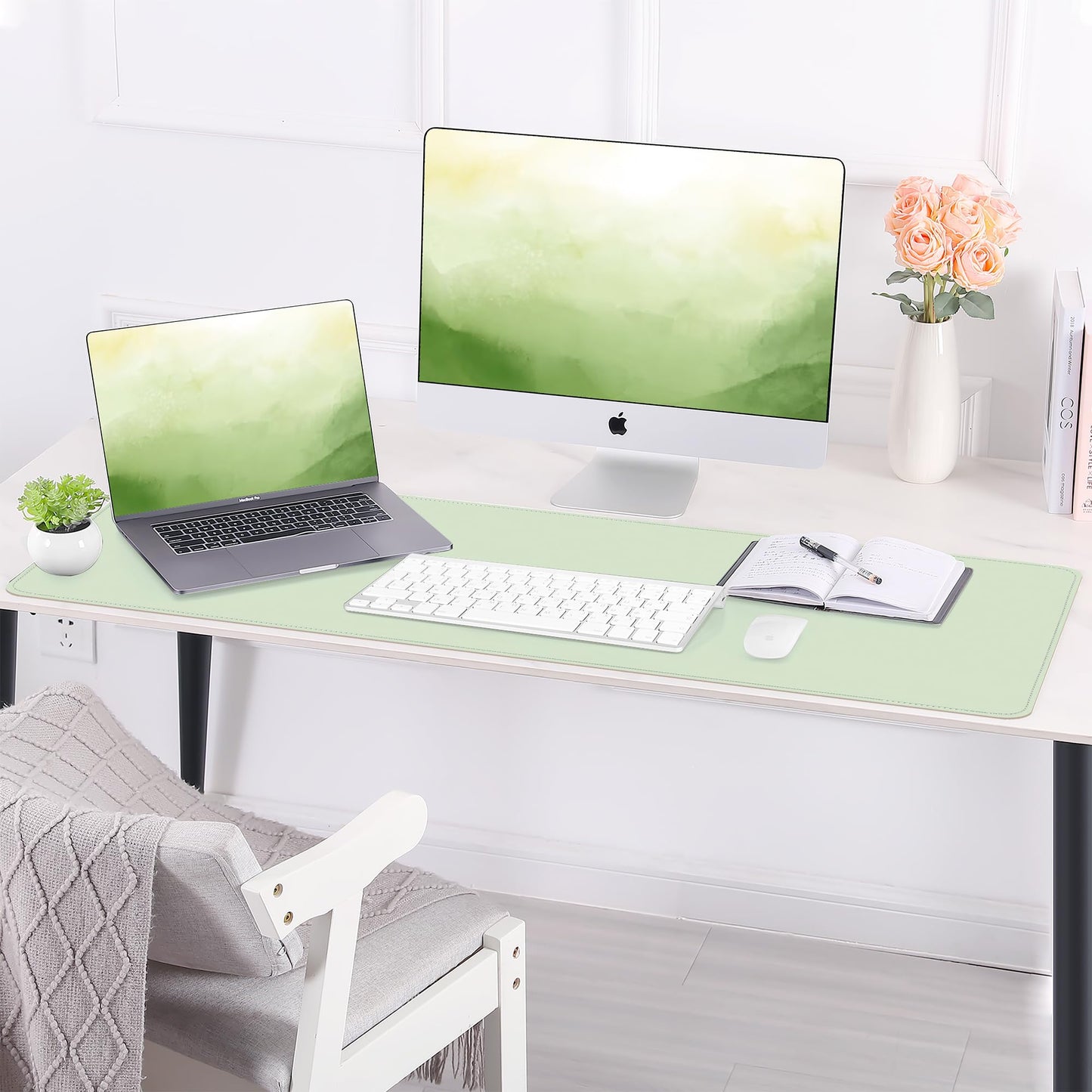 AFIING Cork Desk Mat 47" x 23.6", Dual-Sided Natural Cork & PU Leather Desk Pad, Non-Slip