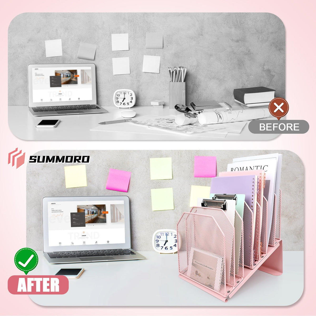 SUMMORO Inclined File Organizer for Desk, 7-Section Vertical File Holder