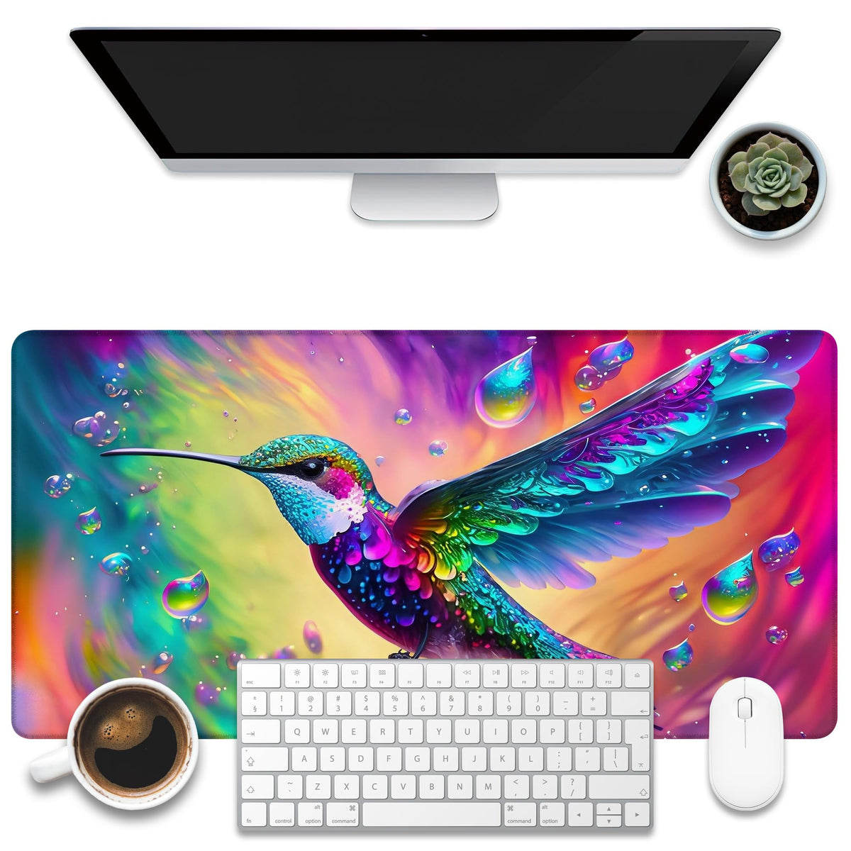 KOAIWPAE Large Gaming Mouse Pad for Desk, Colorful Hummingbird Desk Mat, Bright Hummingbird Desk