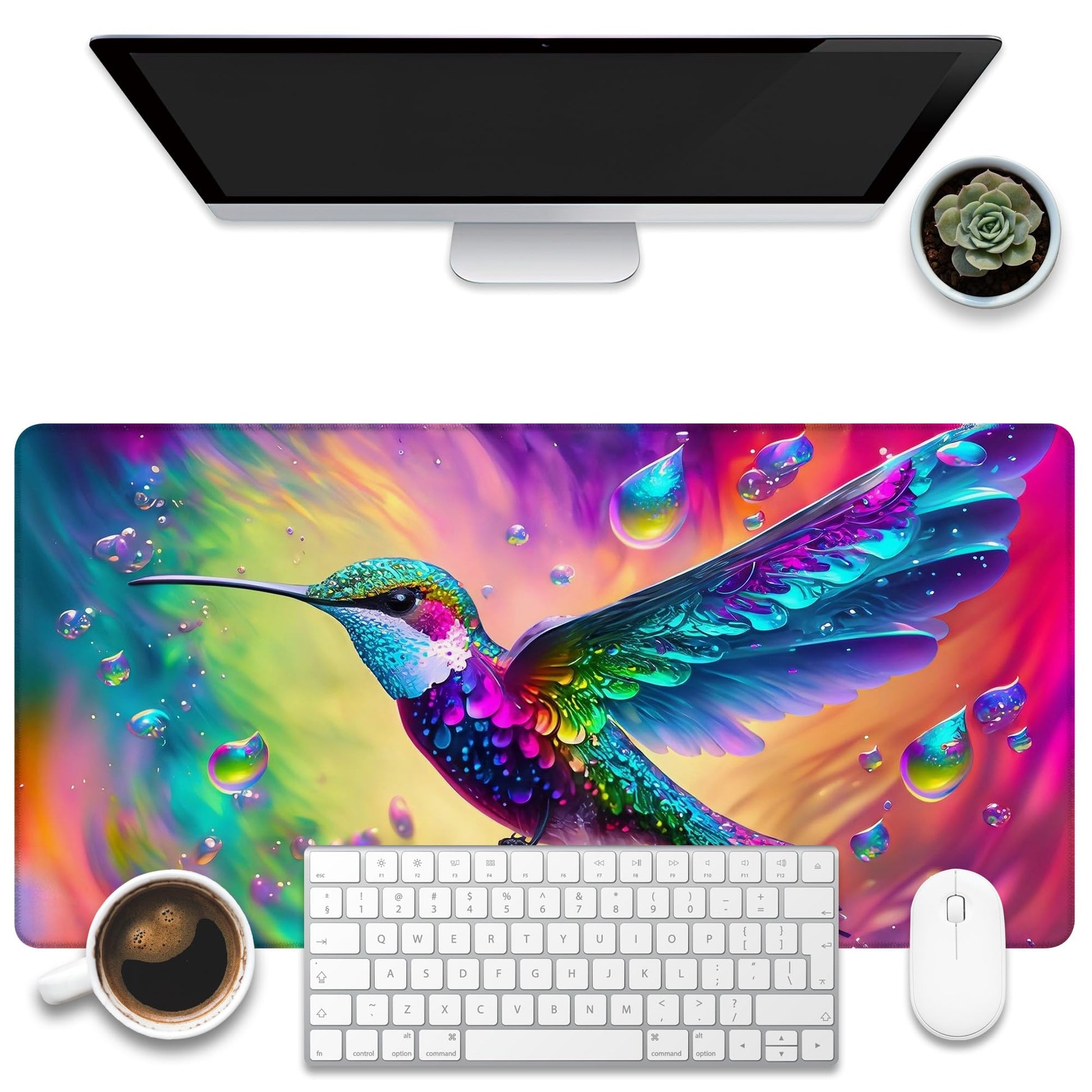 KOAIWPAE Large Gaming Mouse Pad for Desk, Colorful Hummingbird Desk Mat, Bright Hummingbird Desk