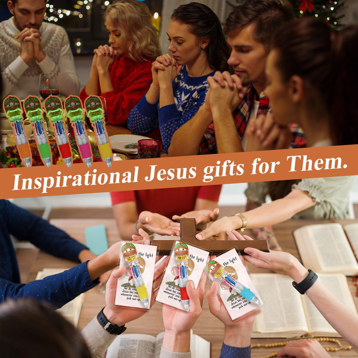 Sayglossy 30 Sets Little Jesus Pen Bulk, Jesus Love You 4-in-1 Luminous Pen
