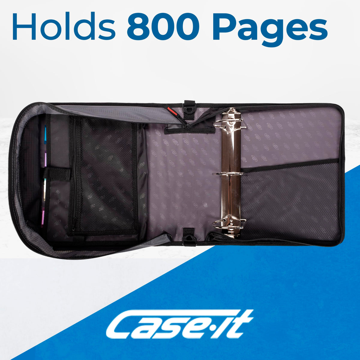 Case-it School Zipper Binder | 4-Inch D-Rings | 800-Sheet | D-186 Jet Black