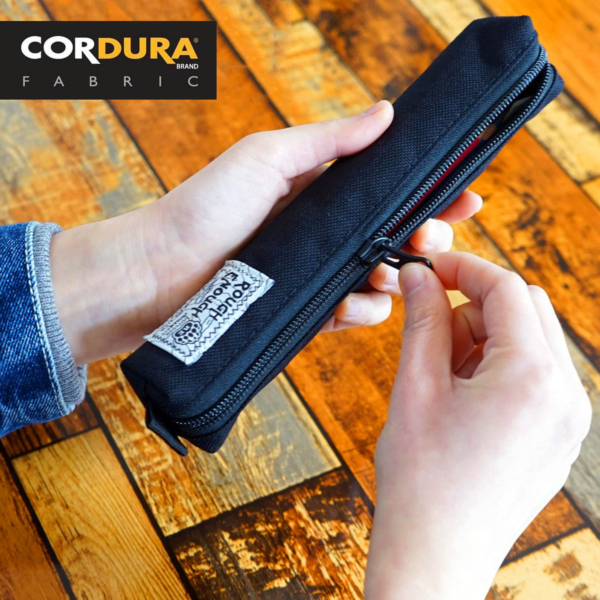 Rough Enough Small Pencil Case, Aesthetic Slim Pen Pouch for Campus, Black
