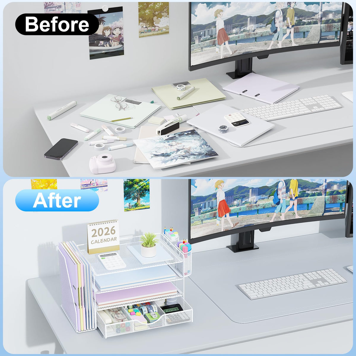 gianotter Desk Organizers and Accessories with File Holder, 4-Tier Desk Accessories & Workspace