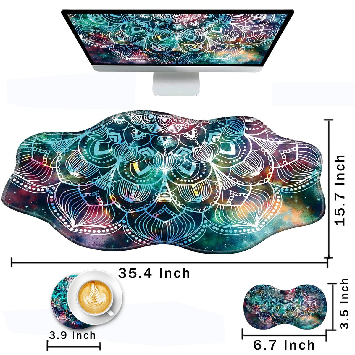 CICPLKSE Mouse Pad with Wrist Support + Desk Mat + Coaster 3 in 1 Set, XXL Large Gaming Mousepad