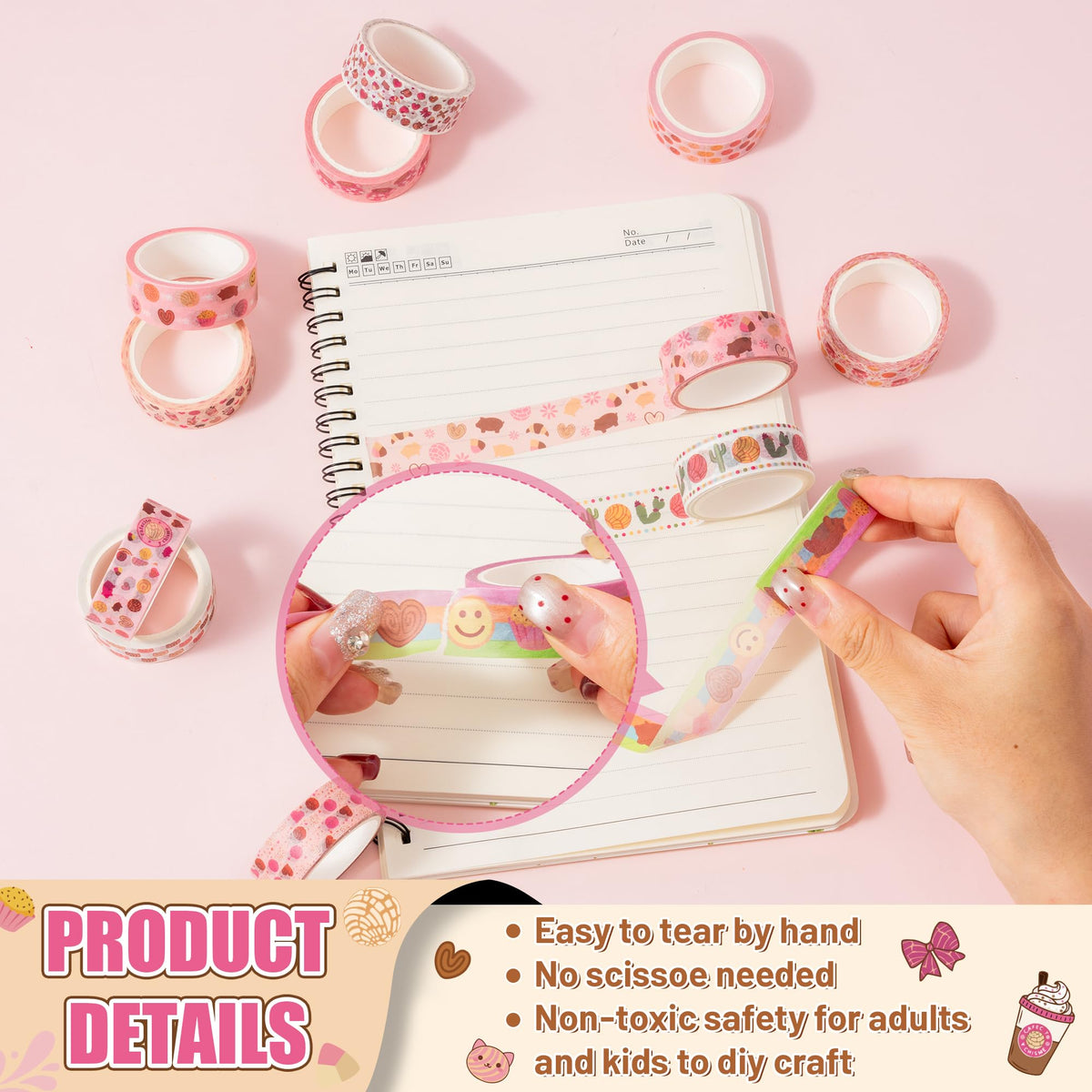 BkeeCten 12 Rolls Mexican Bread Washi Tape for Card Making Planner Decor