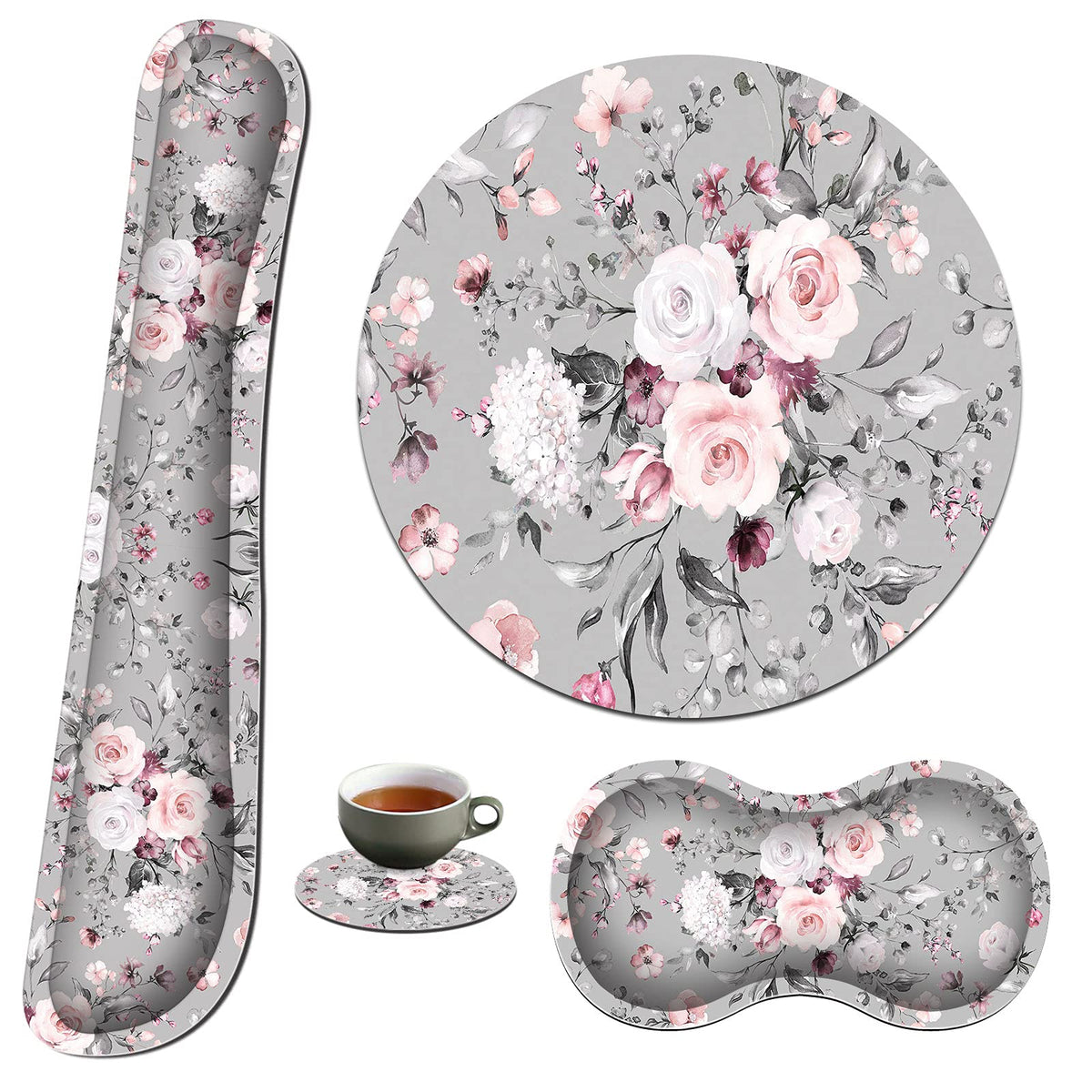 BEOTIWAD Keyboard and Mouse Wrist Rest Set,Pink Rose Floral