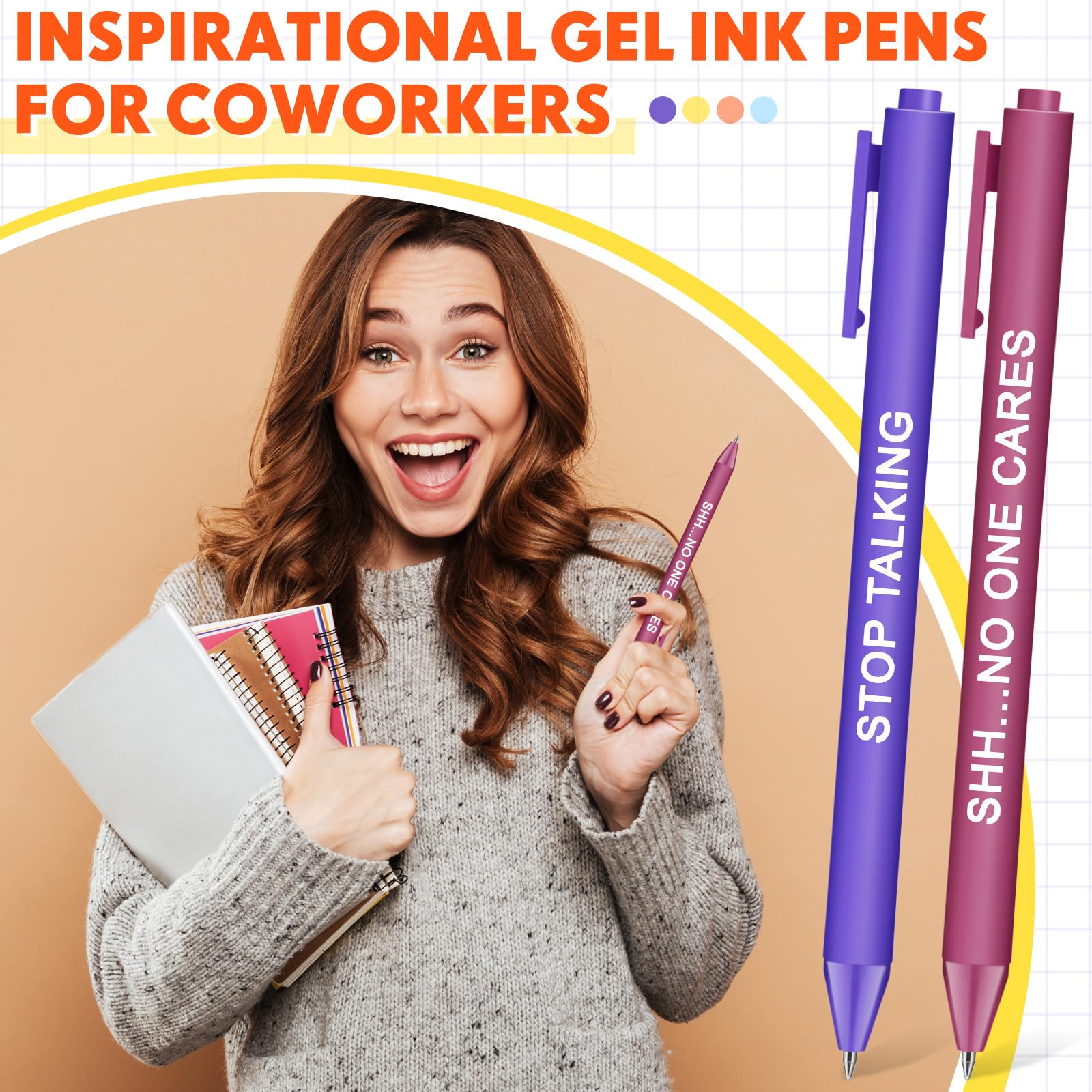 Crtiin 50 Pcs Inspirational Pens Bulk Light Color, Stop Anxiety
