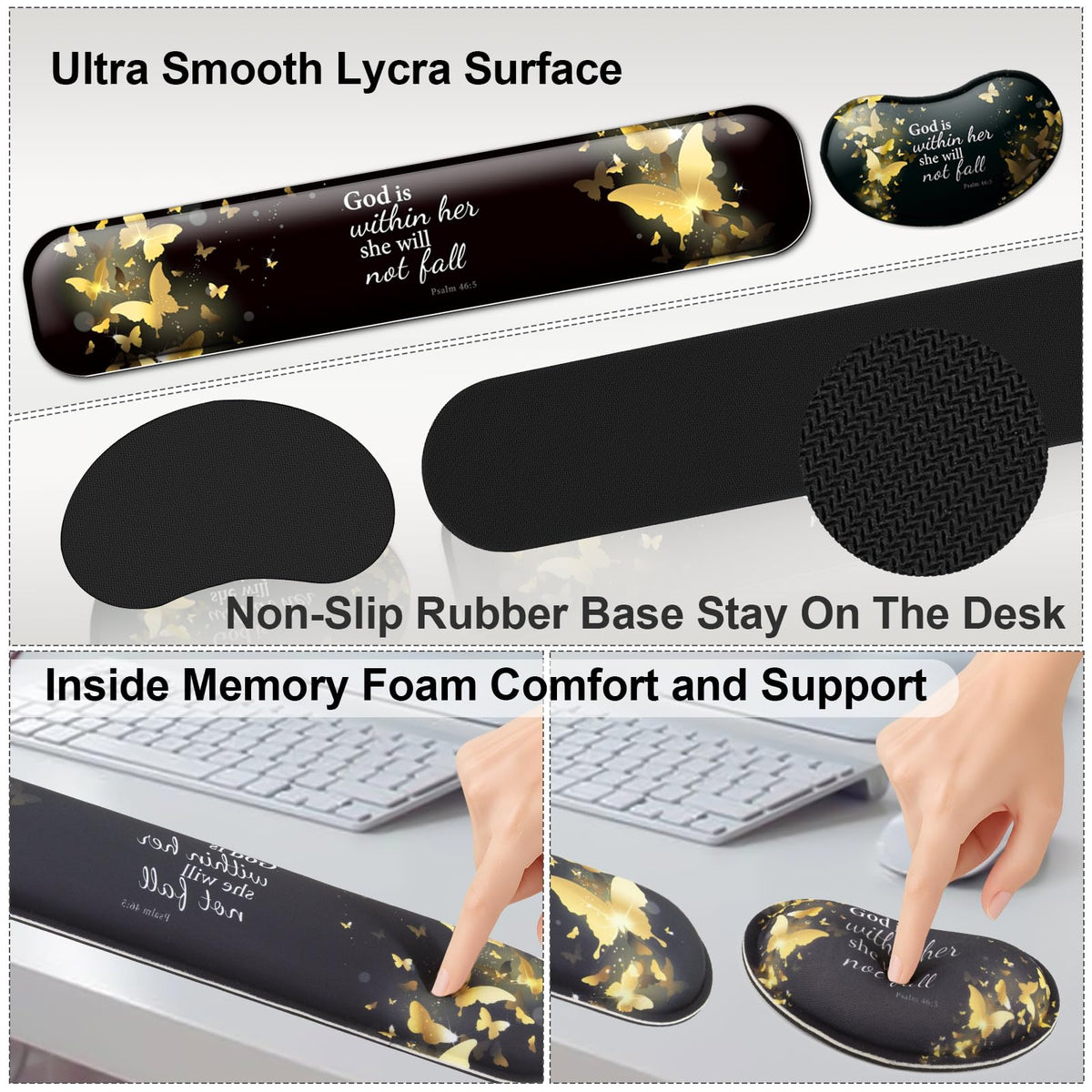 4 in 1 Mouse Pad and Keyboard Wrist Rest,Large Desk Mat,Coaster Set-Gold