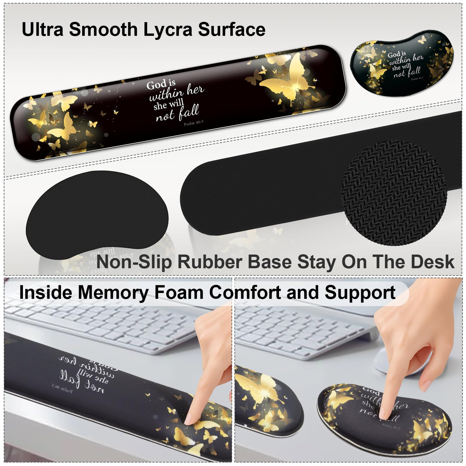 4 in 1 Mouse Pad and Keyboard Wrist Rest,Large Desk Mat,Coaster Set-Gold