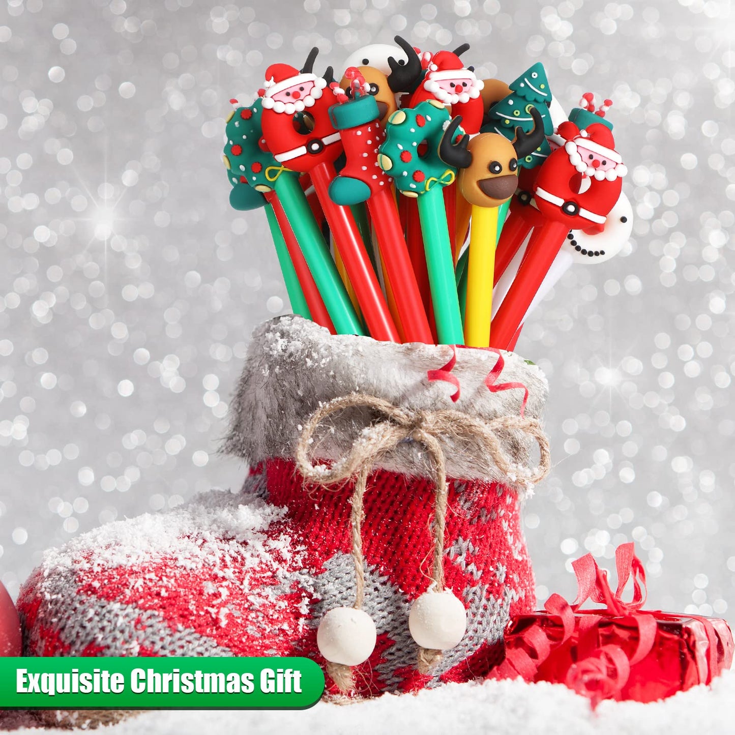 Zonon 200 Pieces Christmas Novelty Fun Gel Pen Bulk, 7 Styles, Black Ink