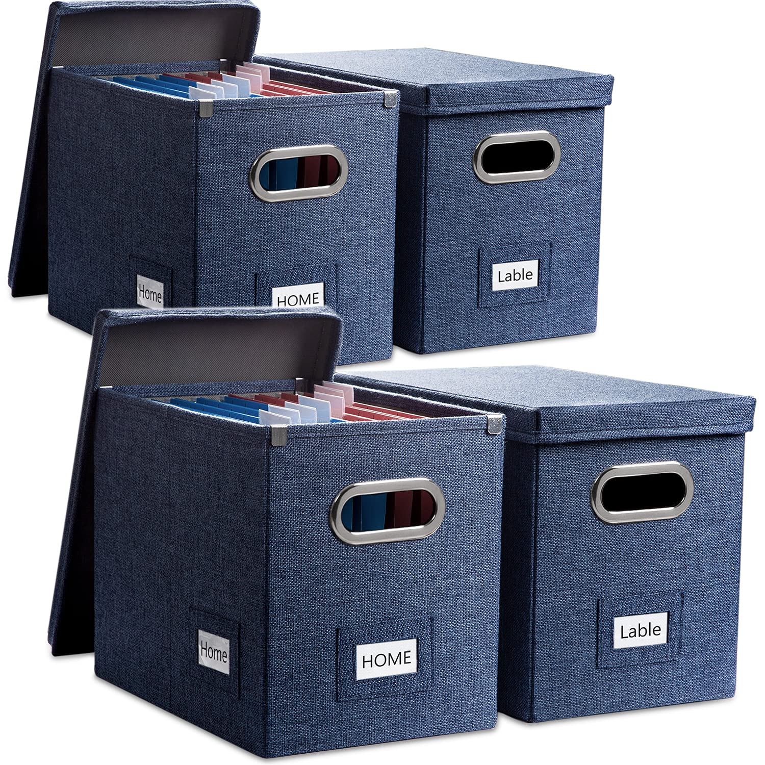 PRANDOM File Organizer Box - Set of 4 Collapsible Decorative Linen Filing Storage Hanging File