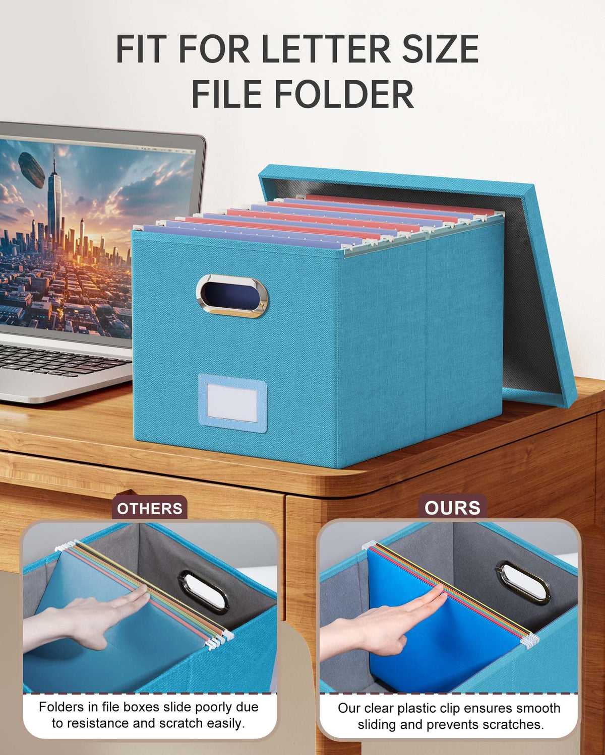 Oterri 2 Pack File Storage Organizer, Document Organizer, Portable File Box with Lid, Fit for