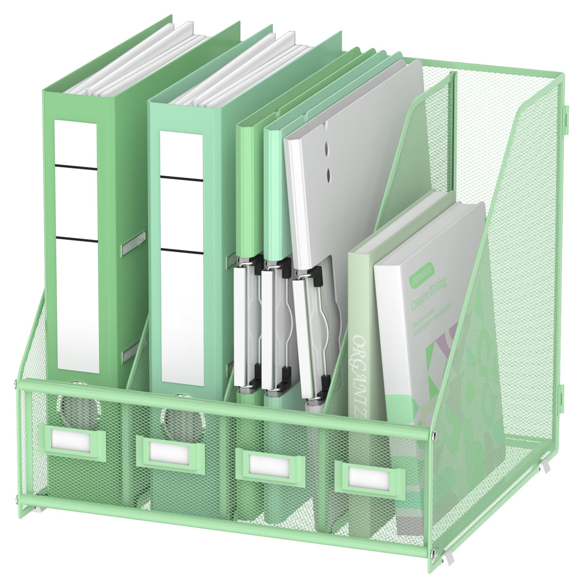 DALTACK 4-Slot Magazine File Holder, Metal Binder Holder, Mint Green