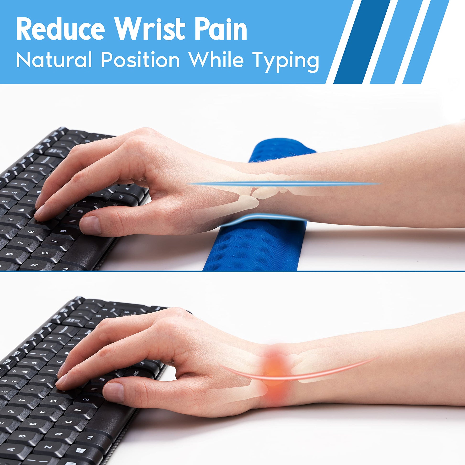 i-Rocks Ergonomic Memory Foam Keyboard Wrist Rest - Pain-Reducing, Cooling, Non-Slip, Blue