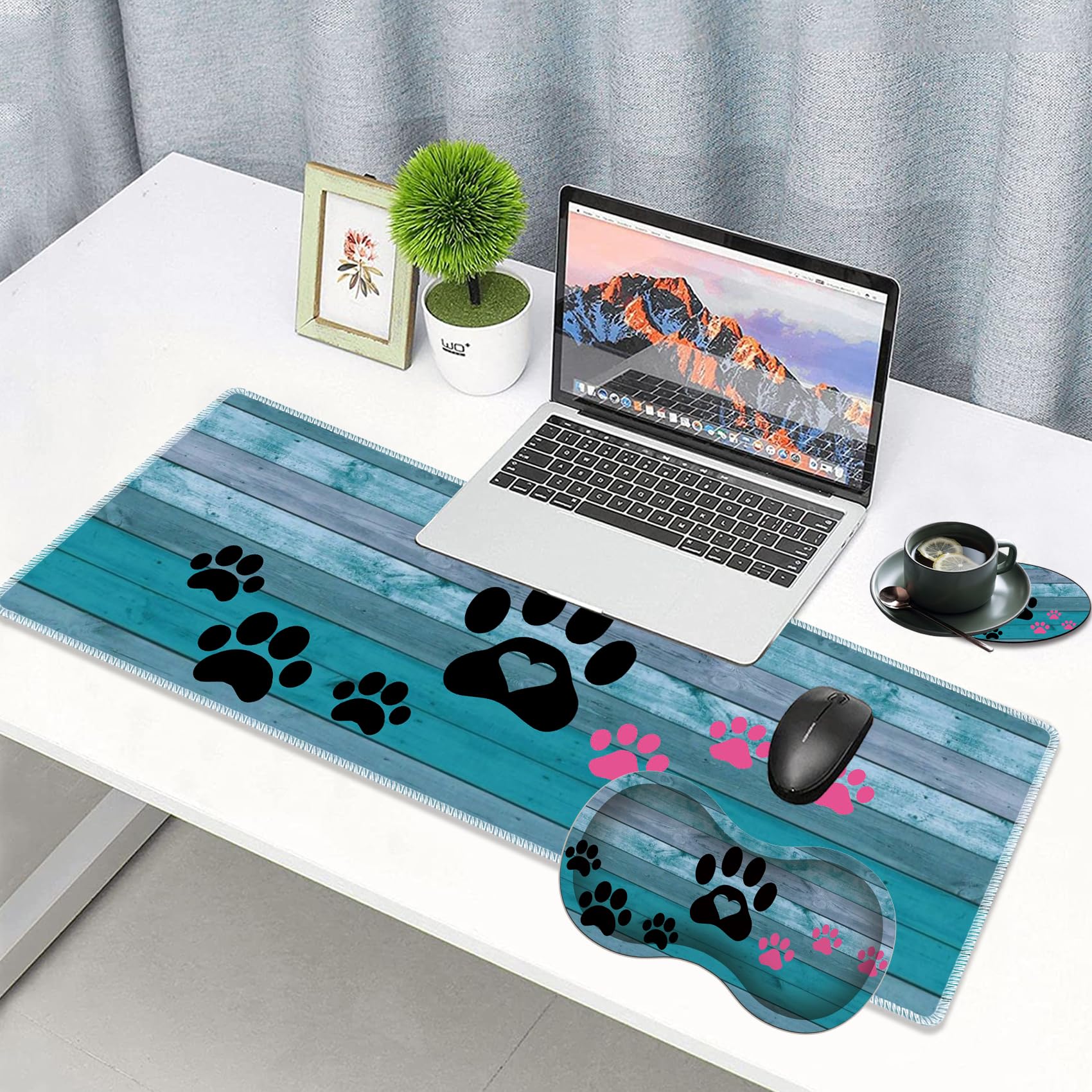 3 Piece Mouse Pad Set with Stitched Edge Large Anti-Slip Mouse Pad Desk Pad Keyboard Pad + Wrist