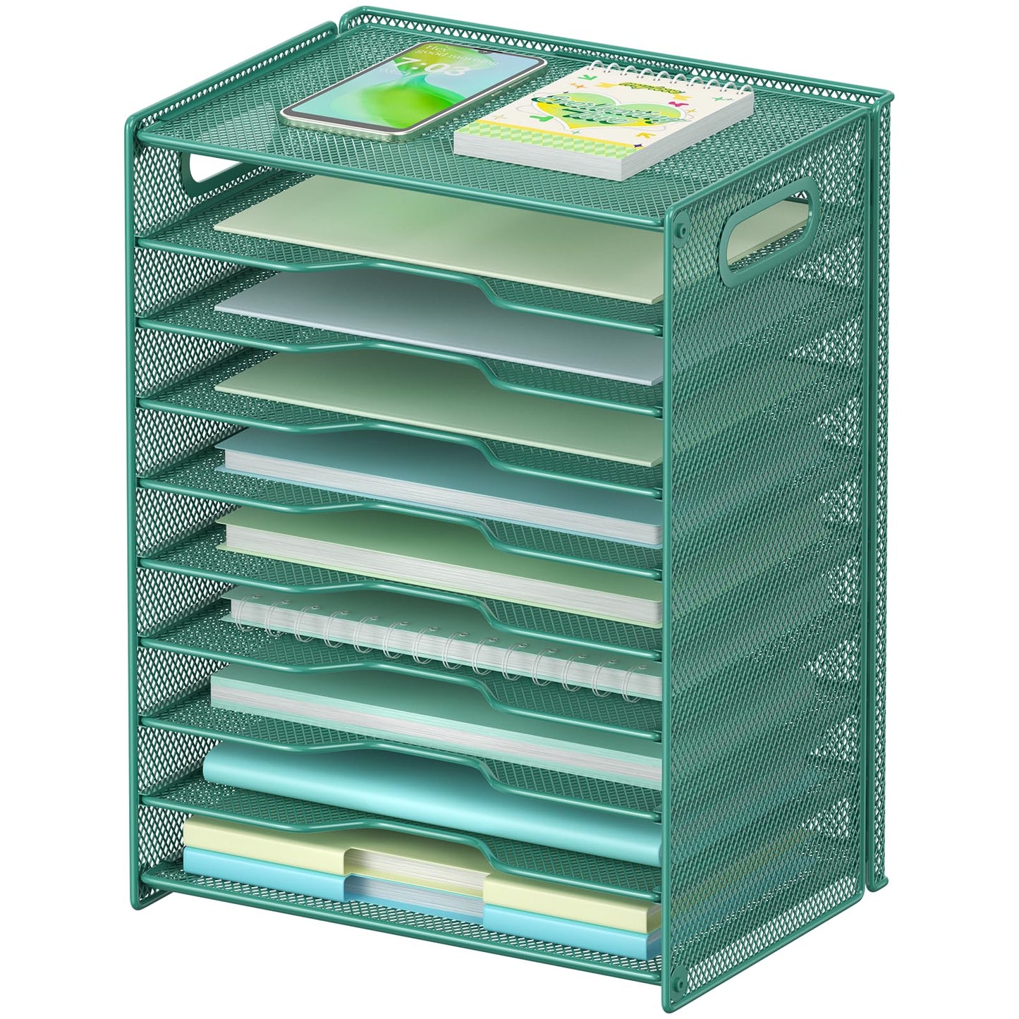 OUTWOLF 10 Tier Paper Organizer - Letter Tray Mesh Desk File Organizer with Handles for Office