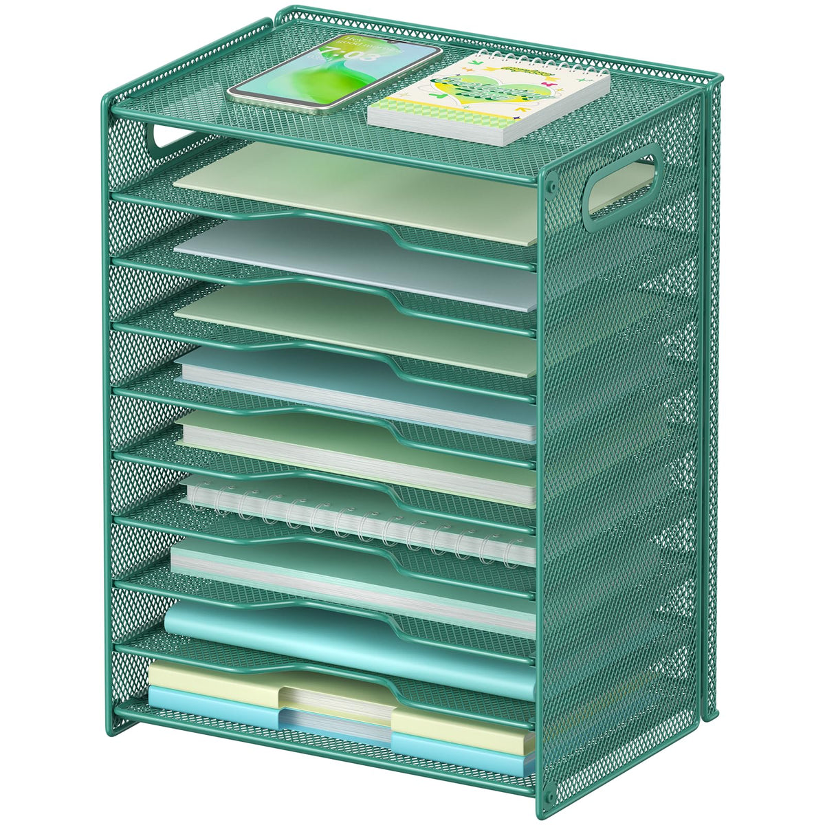 OUTWOLF 10 Tier Paper Organizer - Letter Tray Mesh Desk File Organizer with Handles for Office