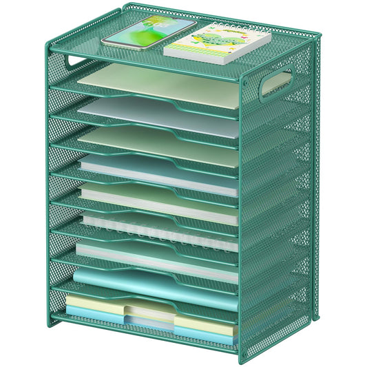 OUTWOLF 10 Tier Paper Organizer - Letter Tray Mesh Desk File Organizer with Handles for Office