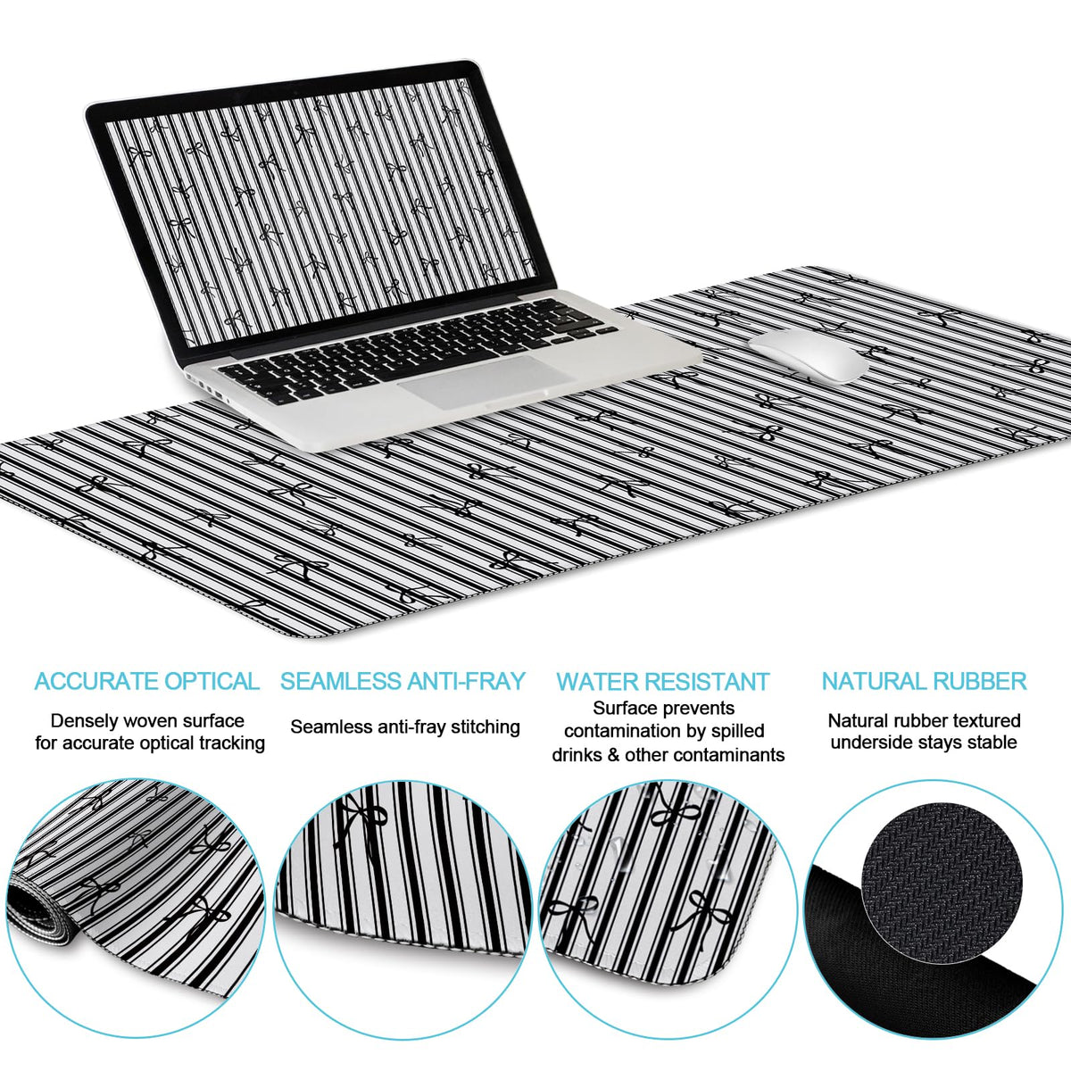 LIMKRIAN Black Striped Ergonomic Large Desk Mat Set with Wrist Rest