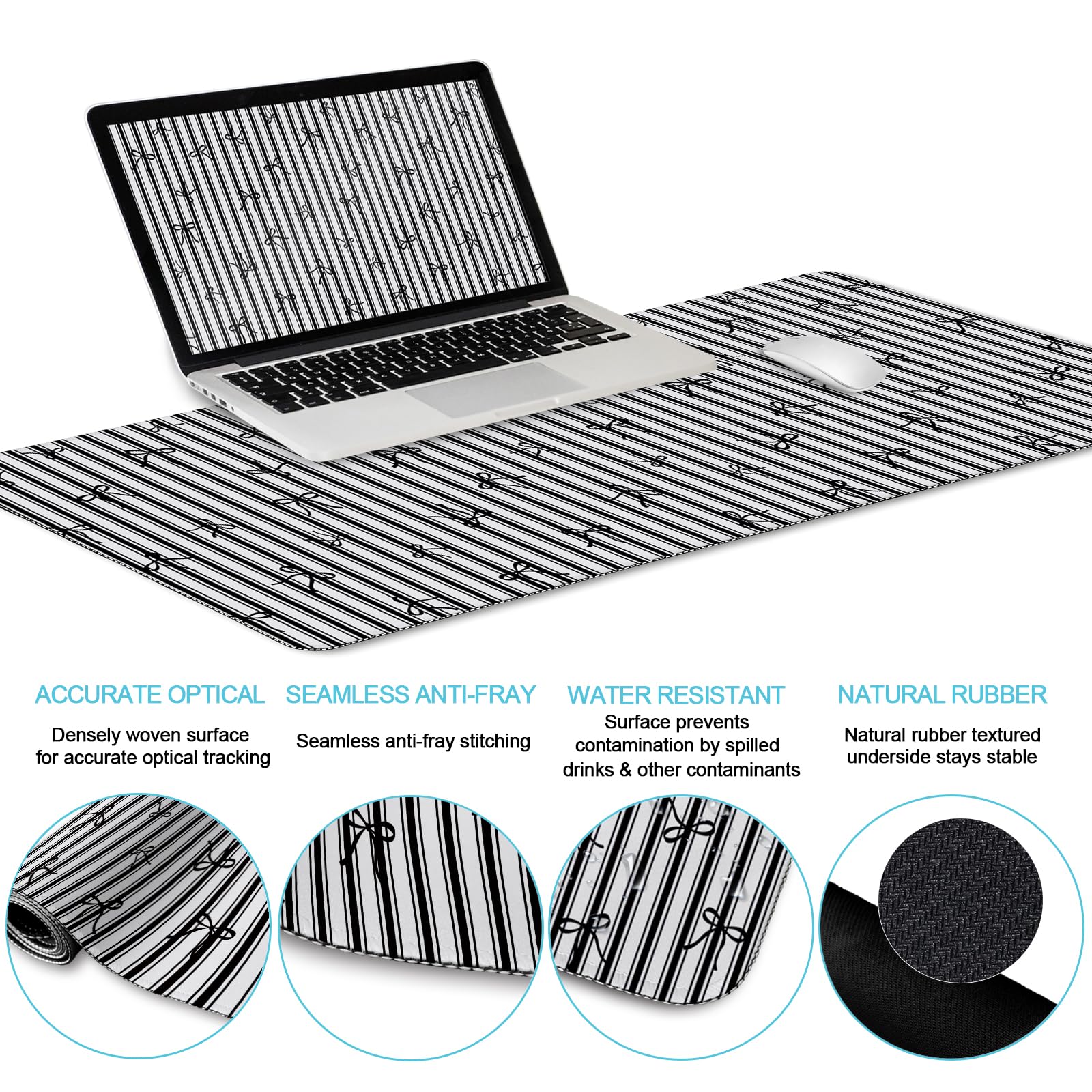 LIMKRIAN Black Striped Ergonomic Large Desk Mat Set with Wrist Rest