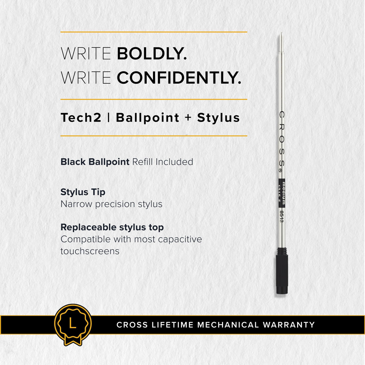 Cross Tech2 Titanium Gray Ballpoint Pen, Medium Point, Black Ink