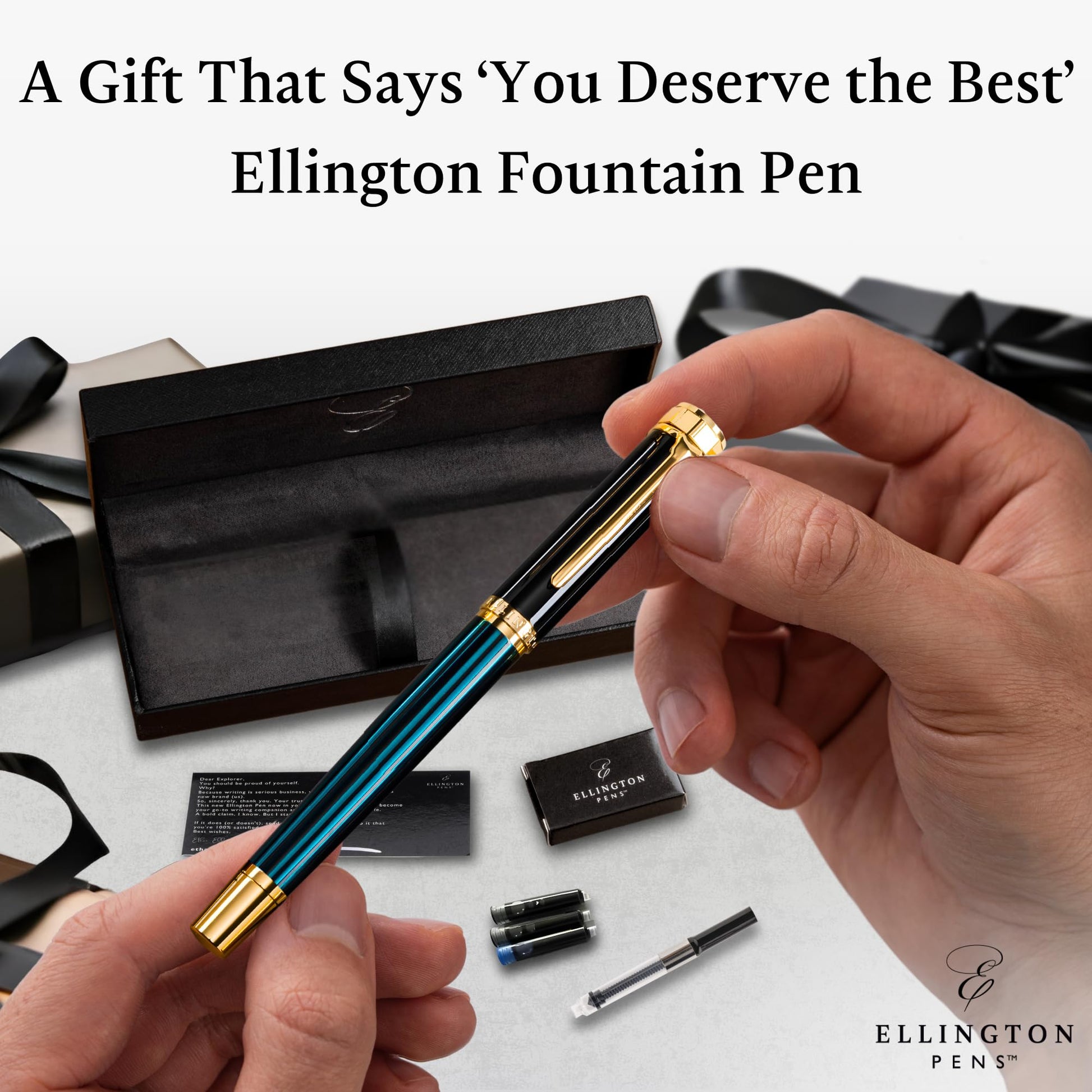 Luxury Fountain Pen Set for Writing, Refillable Ink Converter, Gift Box