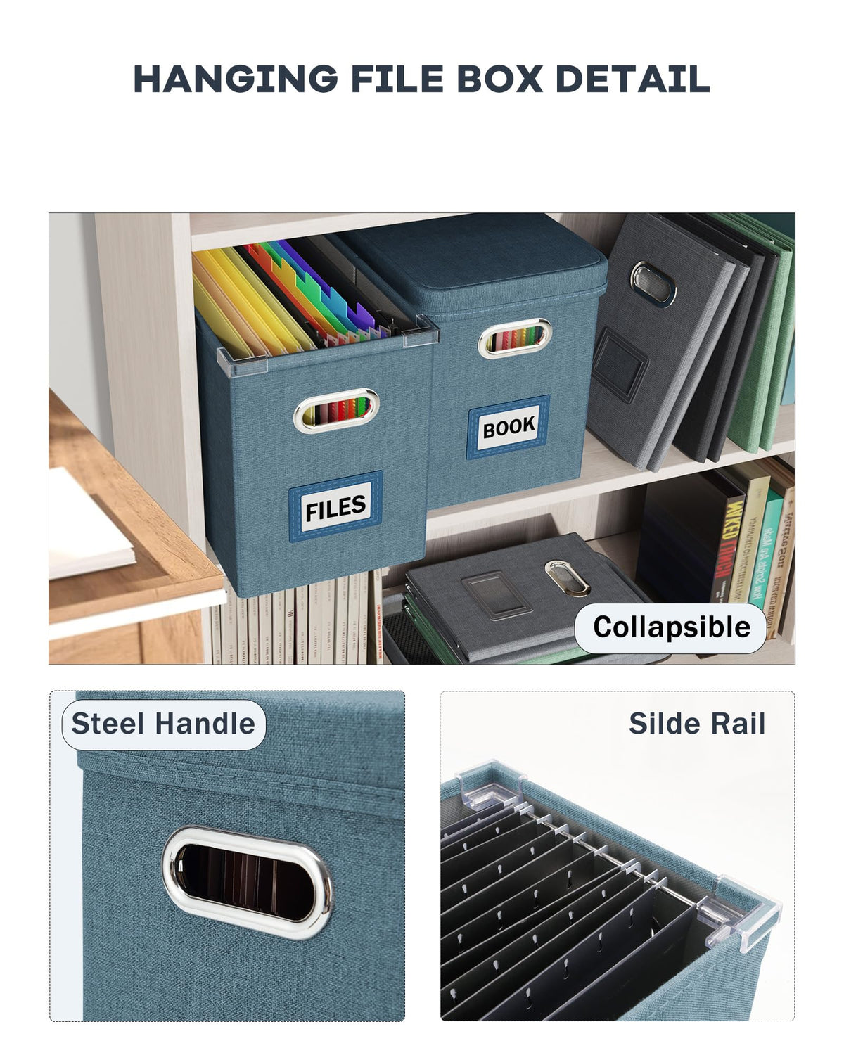 Oterri File Organizer Box with Lid, Hanging Filing File Box with Mesh Pocket, Document Organizer