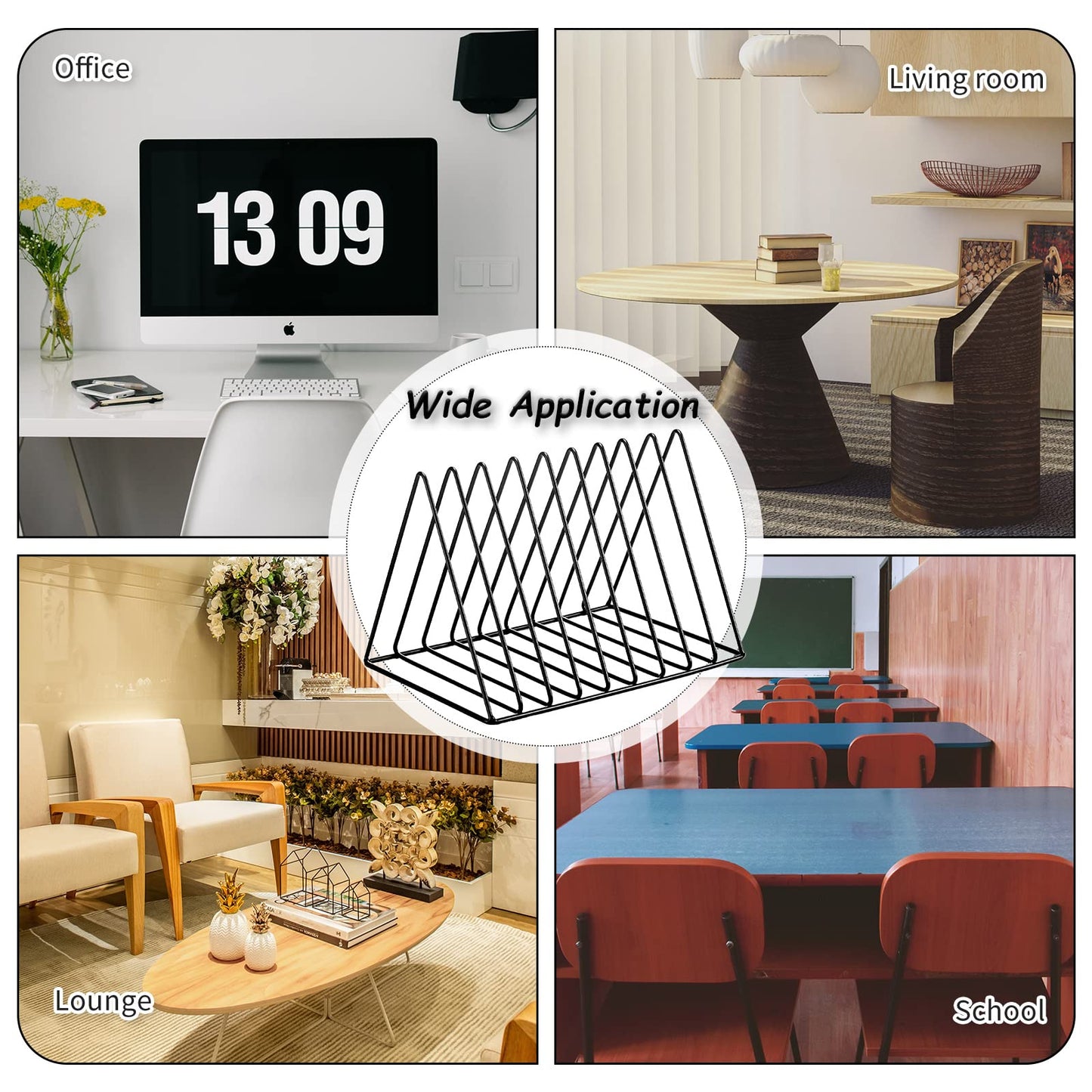 Shimeyao 6 Pieces Magazine Holder Triangle File Holder Book Record Metal Vinyl Record Storage