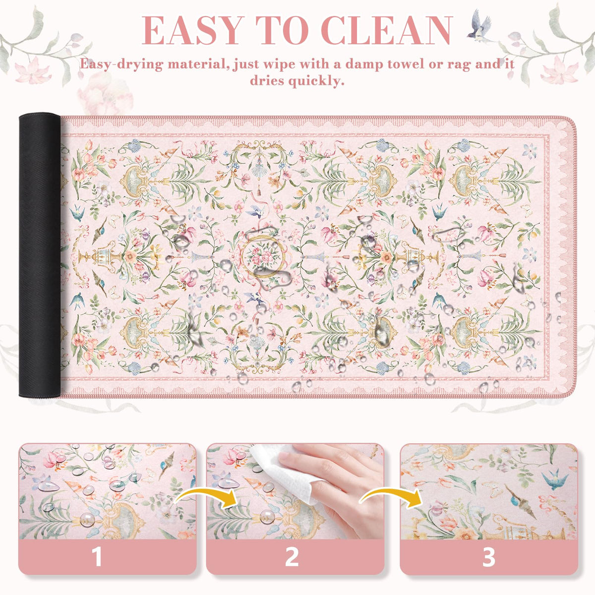 iCasso Pink Desk Cover Mat, Big Mouse Pad for Laptop,Floral