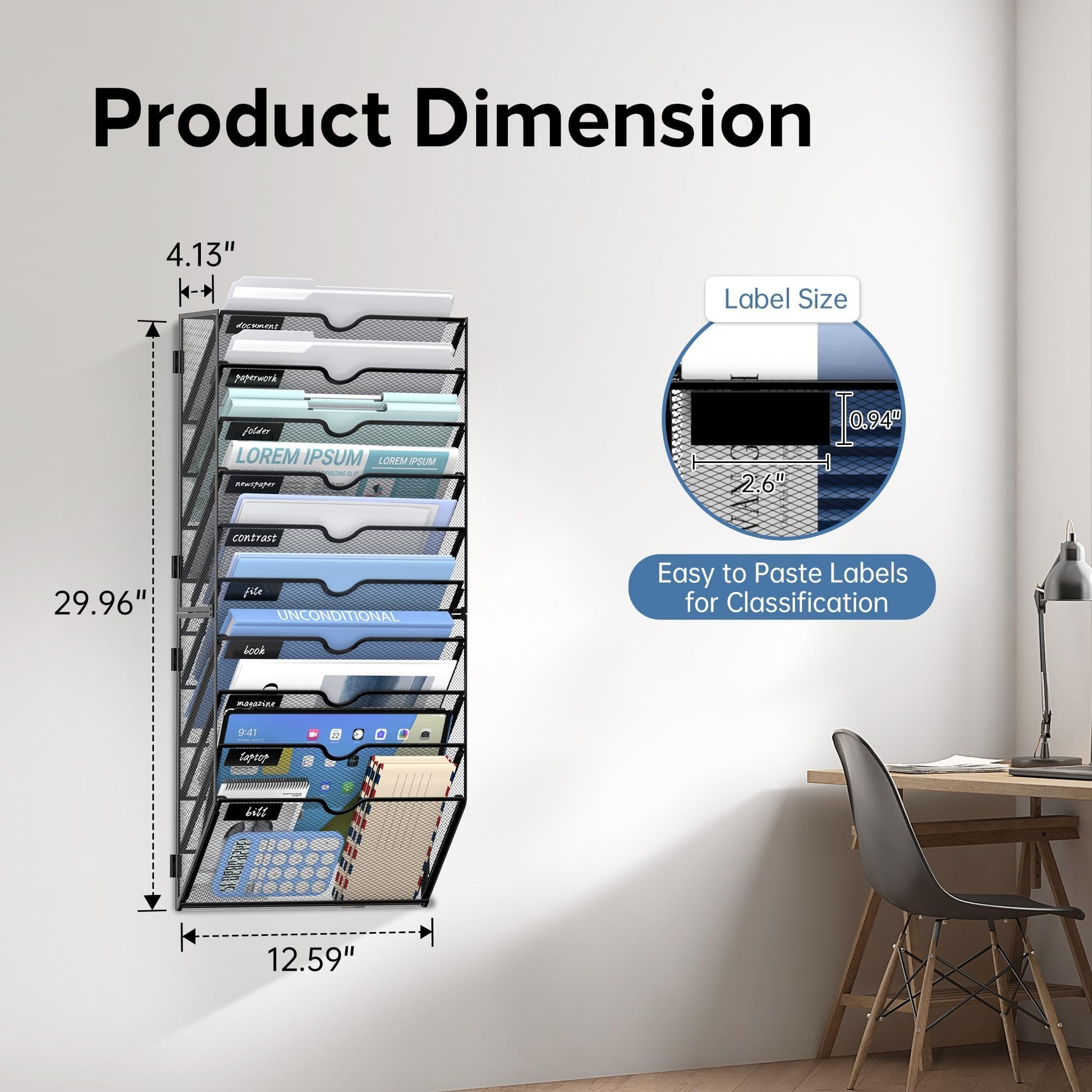 JMHUD 10 Tier Wall File Organizer Office Hanging Mail Holder Wall Mounted, Mesh Paper Document