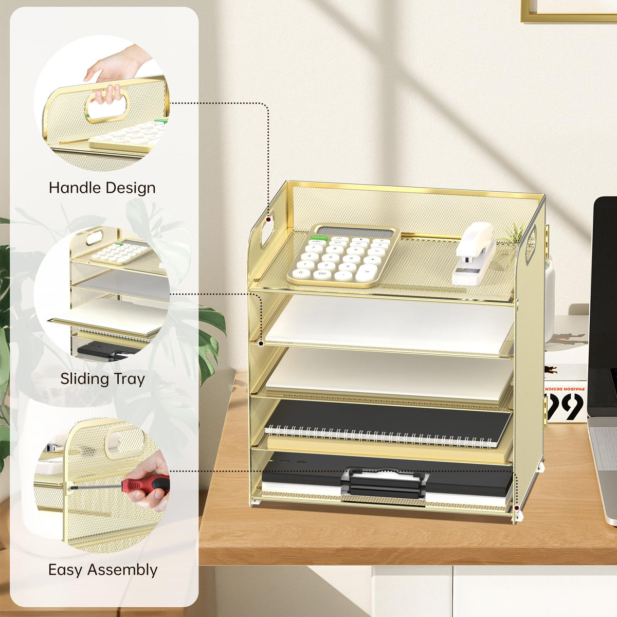 Supeasy 5 Trays Paper Organizer Letter Tray with Handle-Mesh Desk File Organizer, Paper Sorter Desk