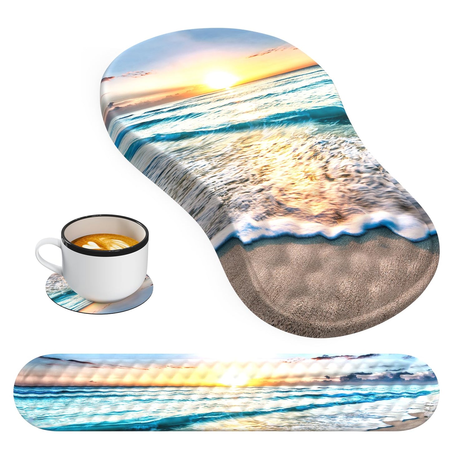 HAOCOO Ergonomic Mouse Pad & Keyboard Wrist Rest Set, Beach