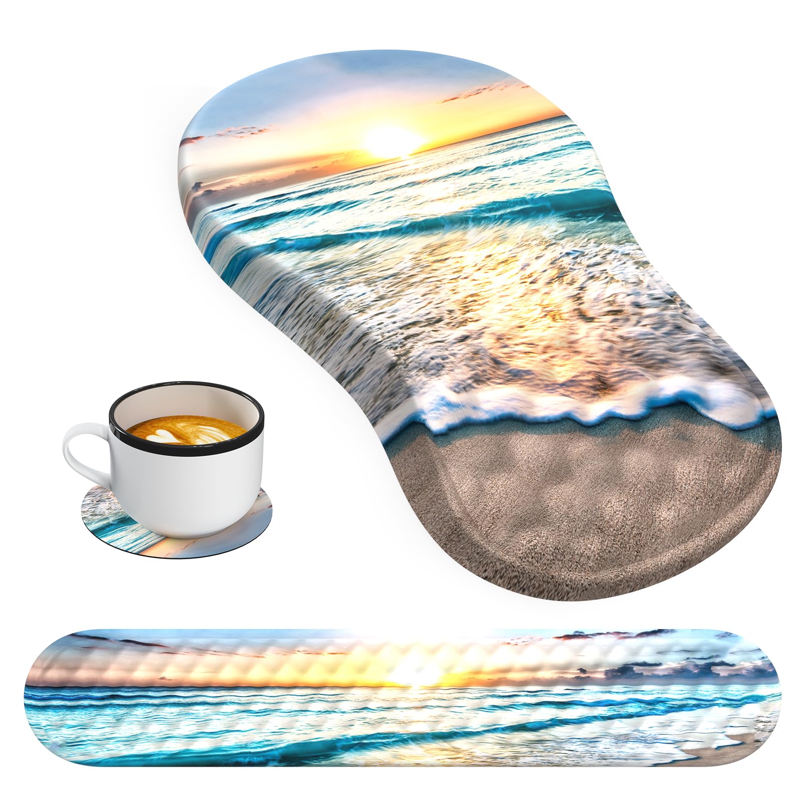 HAOCOO Ergonomic Mouse Pad & Keyboard Wrist Rest Set, Beach