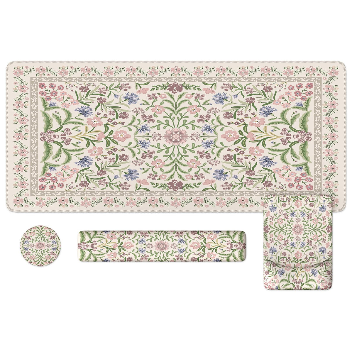 iLeadon Purple Desk Mat Set, Soft Long Floral Mouse Pad Wrist Support