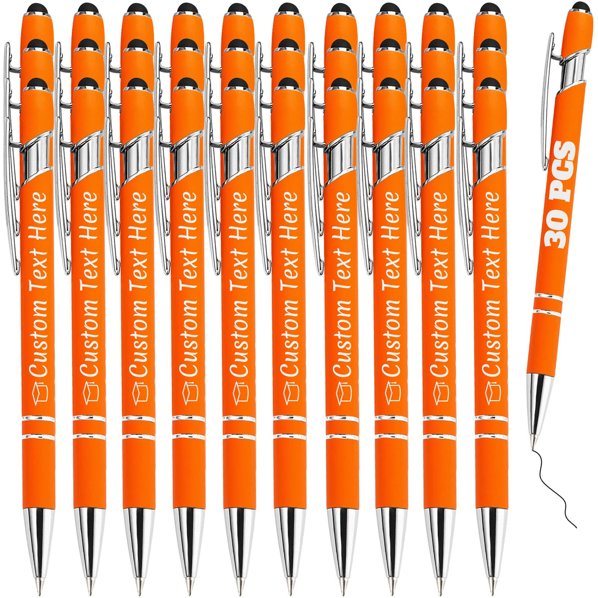 Personalized Pens Bulk 30 with Name Custom Engraving Ballpoint Pens with Stylus Tip Customized