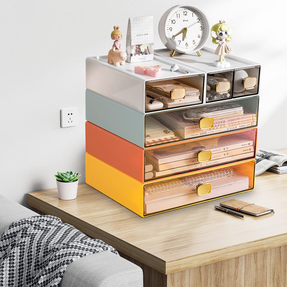 DETEIN 2PACK Stackable Desktop Storage Organizer Plastic Desk Organizer with Drawer Stacking Drawer