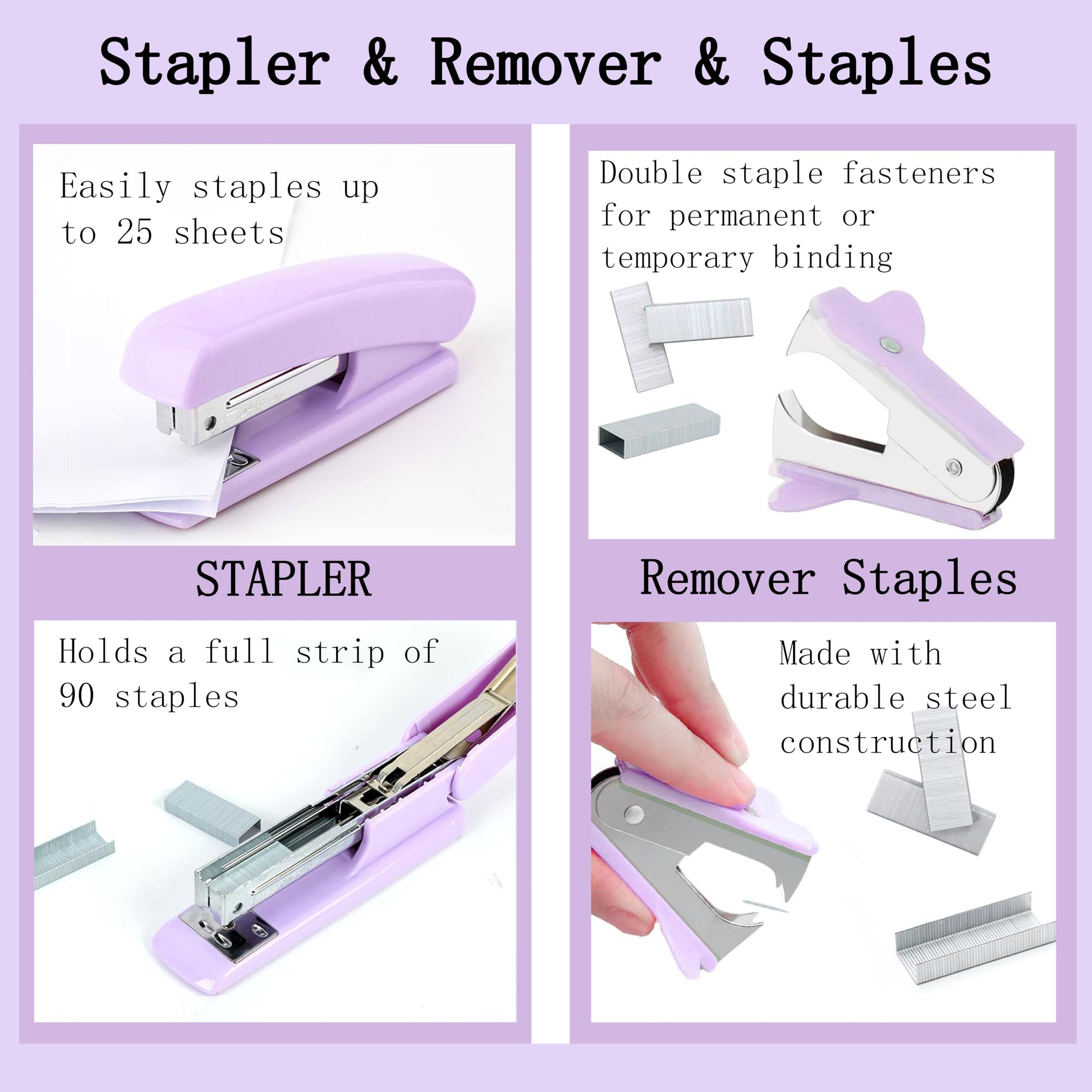 Dimonluce Purple Desk Accessories, Purple Office Supplies Accessories with Tape Dispenser, Stapler