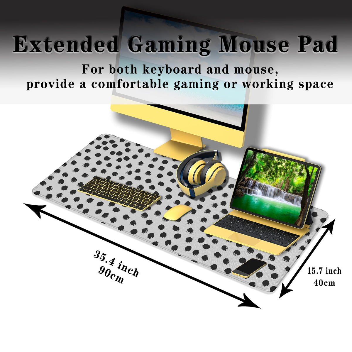 Samgula Big Gaming Mouse Pad - Black/White Desk Pad, Large Non-Slip Rubber Base Waterproof with